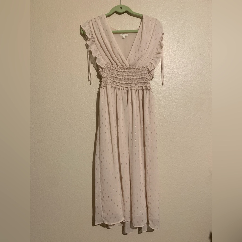 Max Studio Cream Maxi Dress with Gold Polka Dots (XL)